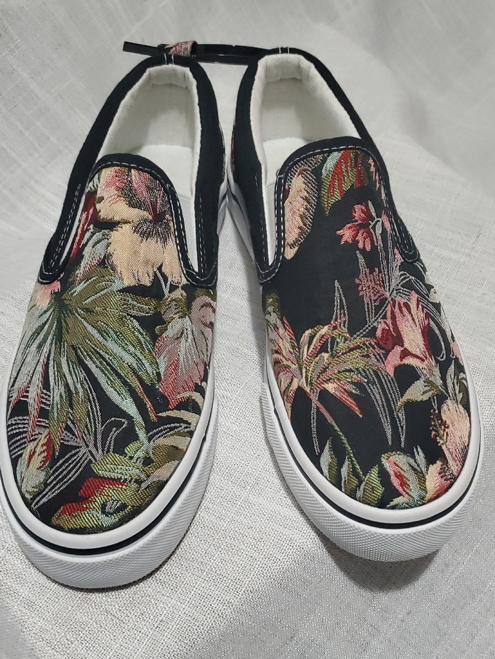 Tropical Floral Slip-On Tapestry Look Canvas Sneakers